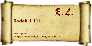 Rodek Lili névjegykártya